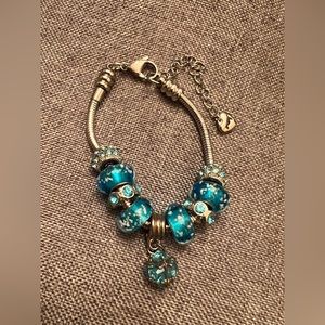 European Charm Bracelet,Pandora style bracelet,Blue Tone Bead Bracelet, Snake